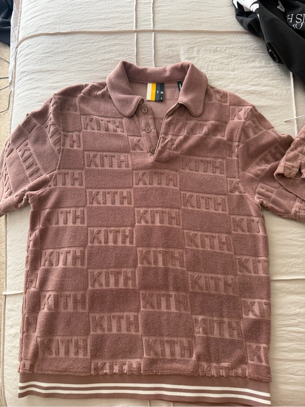 Kith Terrycloth Shorts & Polo Shirt Set in Dusty Rose w/White Striped Waistband